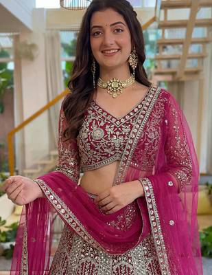 pink net lehenga with cording embroidery work 4
