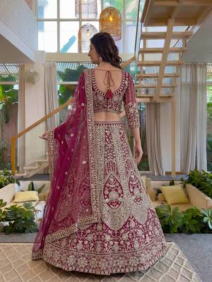 pink net lehenga with cording embroidery work 5