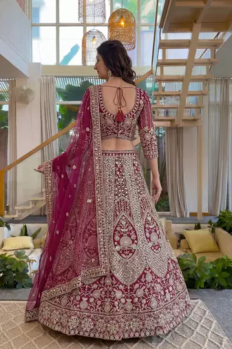 pink net lehenga with cording embroidery work