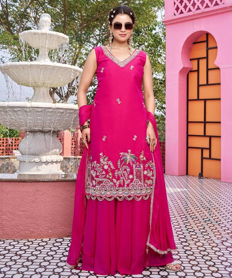 Star georgette new designer kurti moti work & plazzo - dupatta pair