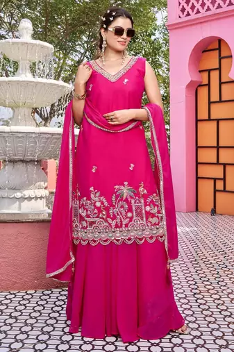 pink star georgette salwar suit with embroidery work