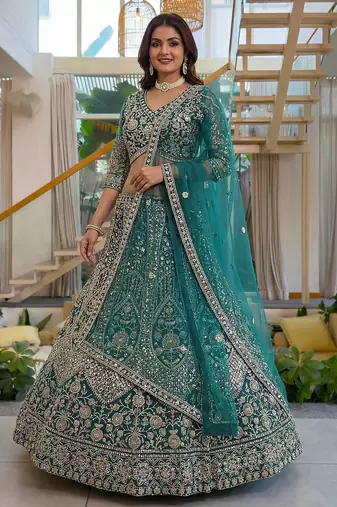rama green butterfly net lehenga choli with sequins