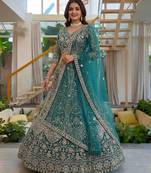 rama green butterfly net lehenga choli with sequins