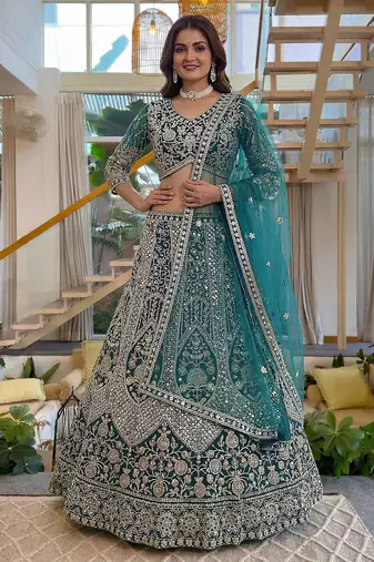 rama green butterfly net lehenga choli with sequins