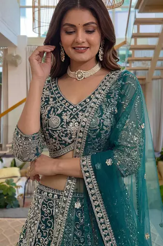 rama green butterfly net lehenga choli with sequins