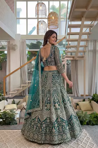 rama green butterfly net lehenga choli with sequins