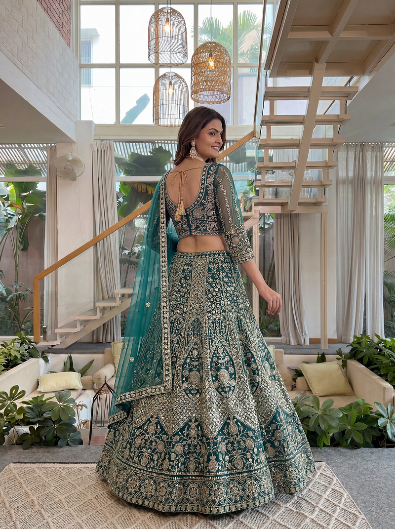 rama green butterfly net lehenga choli with sequins