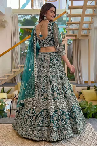 rama green butterfly net lehenga choli with sequins
