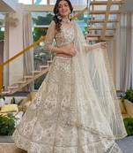 off-white net lehenga with cording and sequins work