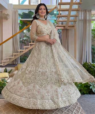 off-white net lehenga with cording and sequins work 2