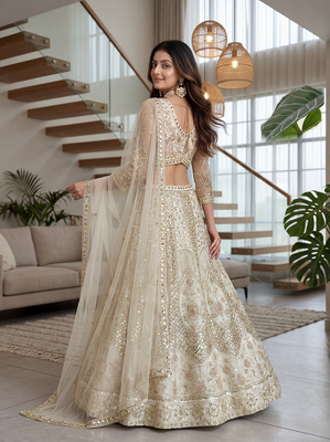 off-white net lehenga with cording and sequins work 5