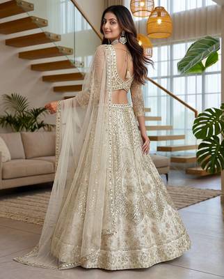 off-white net lehenga with cording and sequins work 5