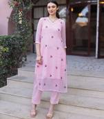 Light pink embroidered cotton kurta set