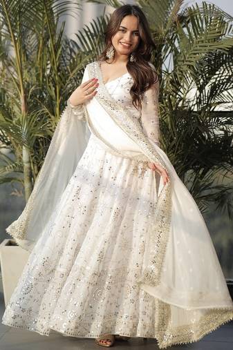 White embroidery full stitched anarkali suit