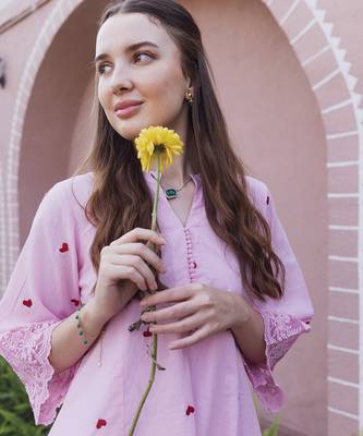 pink cotton kurta suit set with embroidered work 5
