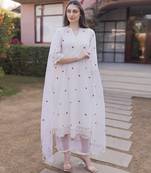 Off white embroidered cotton straight suit set