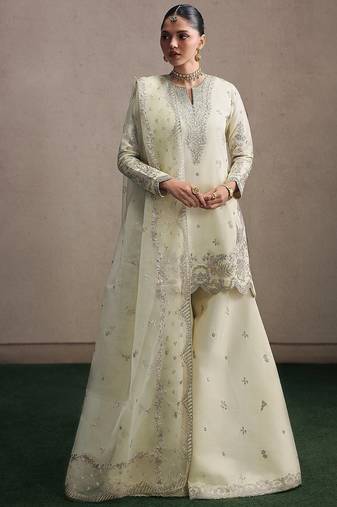 Off white embroidery sequence full stitched sarara plazo