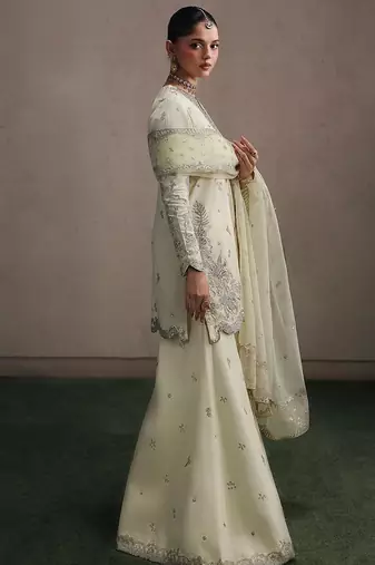 off white crepe embroidered sequin sharara set