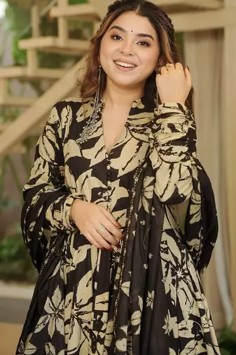 Black digital print full stitched anarkali suit