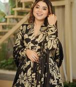 Black digital print full stitched anarkali suit