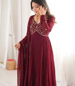 Maroon embroidery bids full stitched anarkali suit