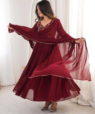 maroon cotton anarkali suit with with detailed embroidery 2