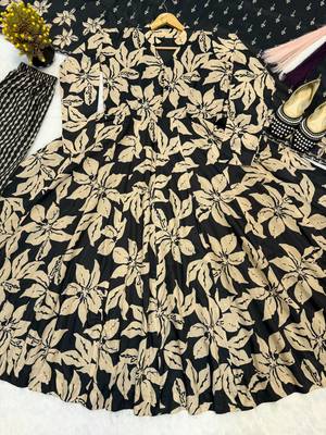 black digital print cotton anarkali suit set 4