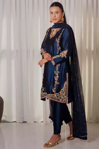 Navy blue embroidery moti full stitched farshi salwar