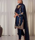 Navy blue embroidery moti full stitched farshi salwar