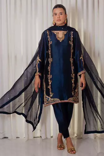 navy blue embroidered moti farshi salwar suit