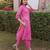 Hot pink embroidered cotton straight suit set