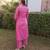 Hot pink embroidered cotton straight suit set