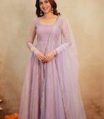 Lavender embroidery bids full stitched anarkali suit