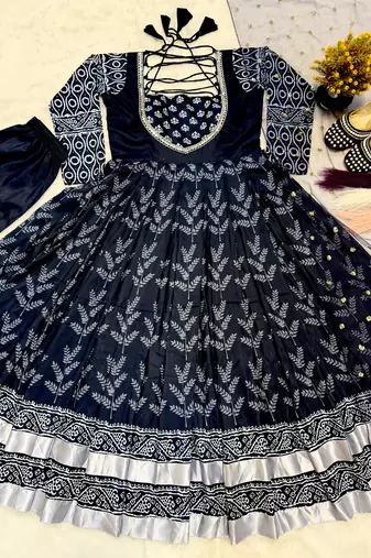 women’s black poly cotton anarkali set with detailed embroidery