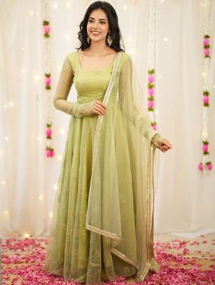 Light-green embroidery bids anarkali suit 1