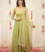 Light-green embroidery bids full stitched anarkali suit