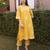 Yellow embroidered linen straight suit set