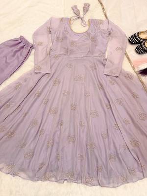lavender organza anarkali suit set with beads embroidery 2