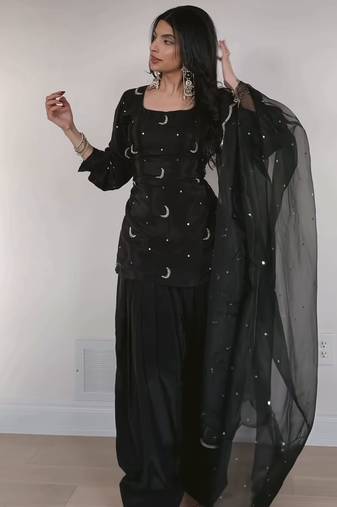 Black embroidery sequence multi full stitched farshi salwar