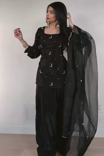 Black embroidery sequence multi full stitched farshi salwar