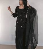 Black embroidery sequence multi full stitched farshi salwar