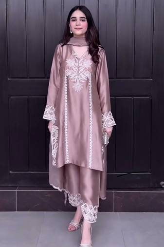 Pink embroidery moti full stitched farshi salwar