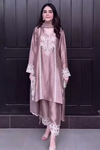 Pink embroidery moti full stitched farshi salwar