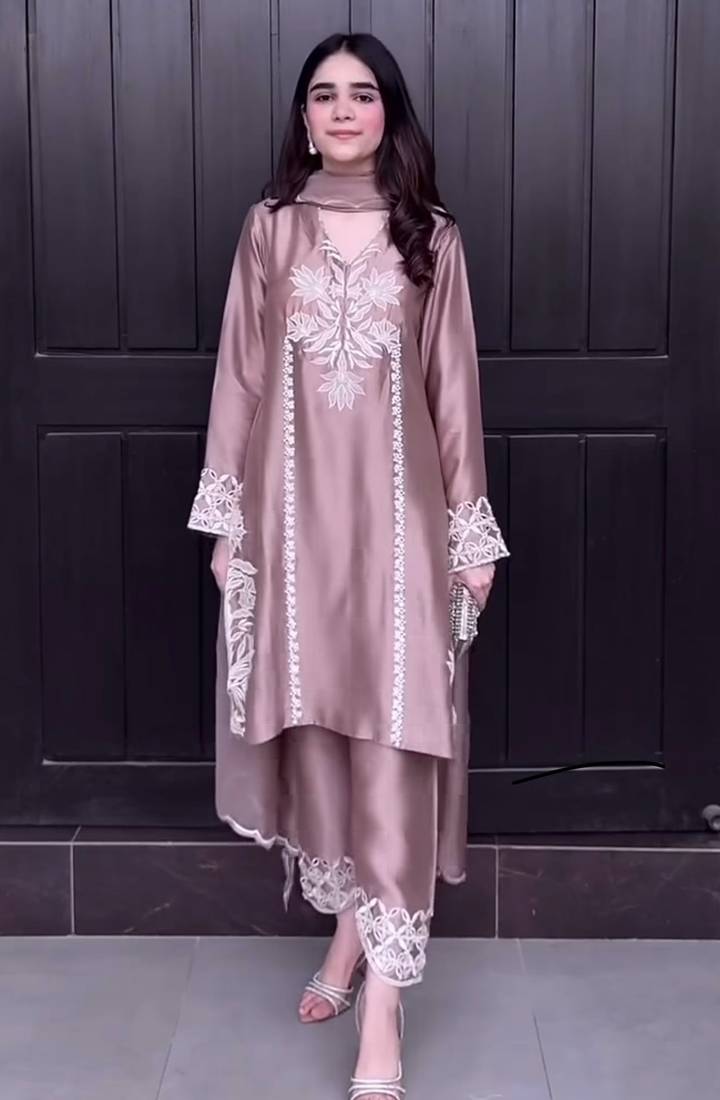 Pink embroidery moti full stitched farshi salwar