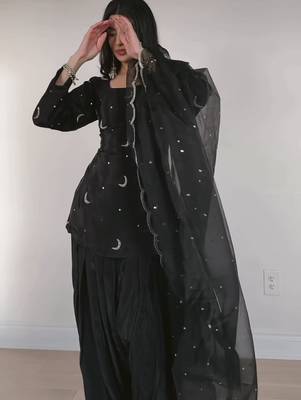 black embroidered sequin crepe farshi salwar set 2