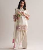 White embroidery moti hand full stitched farshi salwar