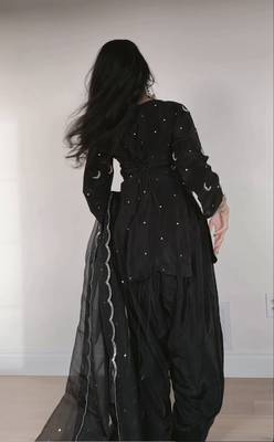 black embroidered sequin crepe farshi salwar set 3