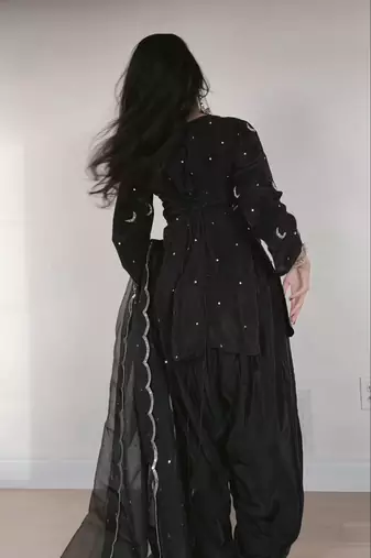 black embroidered sequin crepe farshi salwar set
