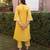 Yellow embroidered linen straight suit set