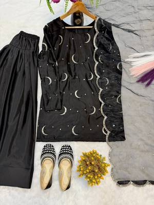 black embroidered sequin crepe farshi salwar set 4